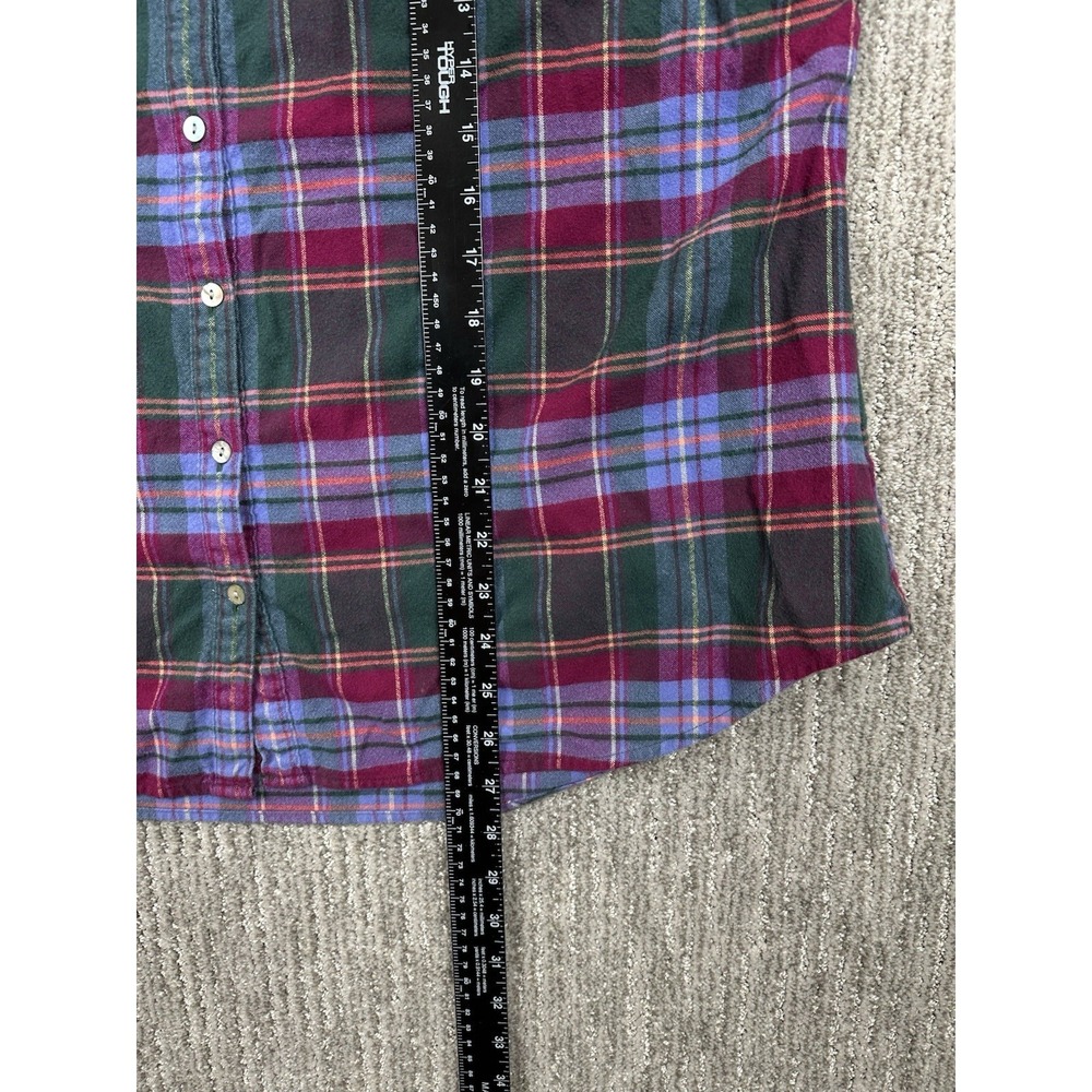 LL Bean Flannel Plaid Shirt Relaxed Fit Womens XL Green Purple Cabincore - Picture 5 of 11